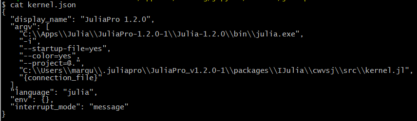 Jupyter Julia-1.2.0 Kernel.json After